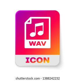 White WAV file document icon. Download wav button icon isolated on white background. WAV waveform audio file format for digital audio riff files. Rectangle color button. Vector Illustration