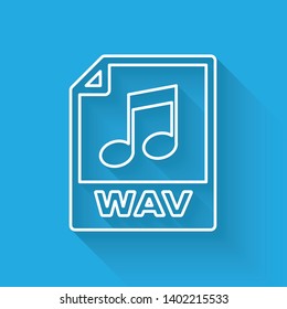 White WAV file document icon. Download wav button line icon isolated with long shadow. WAV waveform audio file format for digital audio riff files. Vector Illustration