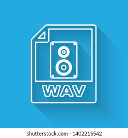 White WAV file document icon. Download wav button line icon isolated with long shadow. WAV waveform audio file format for digital audio riff files. Vector Illustration