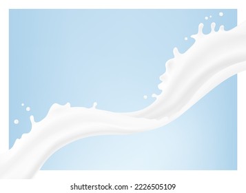 White wave along curves with drips and splashes. Vector illustration. Can be use for your design. Great for imaging milk, cream and other white liquids. EPS10.	