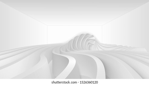 White Wave Background. Abstract Minimal Exterior Design. Creative Architectural Concept. 3d Illustration