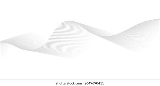 White wave curve lines banner background design. Abstract soft wave lines dynamic flowing gray light isolated background. Vector Illustration of the gray pattern of lines.