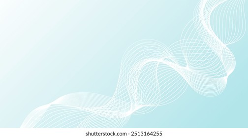 Padrão abstrato de Linha de Onda Branca no plano de fundo azul pastel. Ilustração vetorial. Papel de parede. Plano de fundo. Digitais