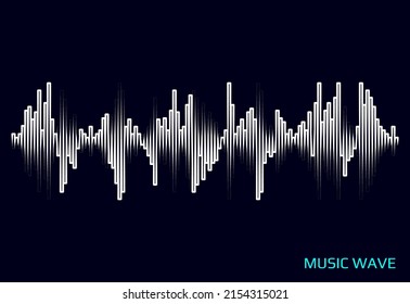 White Wave Lines On Black Background. Stylized Frequency Equalizer Element. Vector Sound Pulse Music Player Icon. Modern Digital Audio Concept