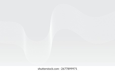 White wave lines on light gray gradient, minimal elegant abstract background, smooth flowing curves, modern corporate banner template, clean wallpaper