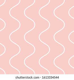 White wave lines on pale pink background seamless pattern for Valentine's Day, wedding, birthday etc. Flat style. Minimalist, simple. Can be used as a wallpaper, wrapping paper, textile print.