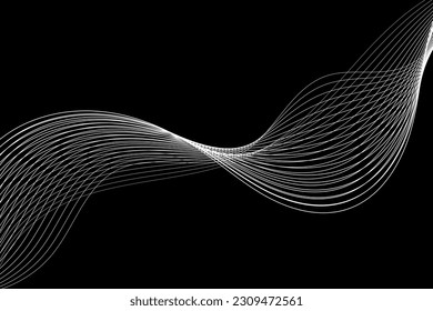 White Wave Lines Pattern On Black Background. Vector Illustration
