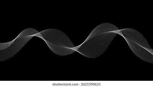 White Wave of particles dynamic rows on black background