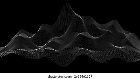 white Wave of particles grid surface on Abstract black background vector illustration