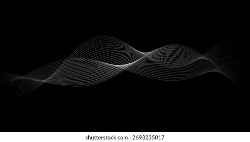 White wave of particles on Black Background in Futuristic technology style