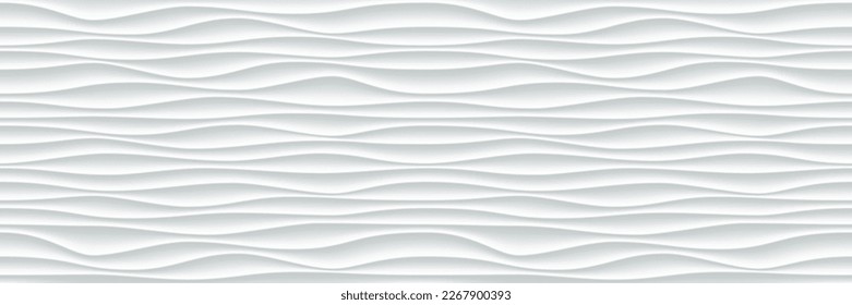 White wave pattern background with seamless wave wall texture. Vector trendy ripple wave wallpaper interior decoration or seamless 3d geometry tile