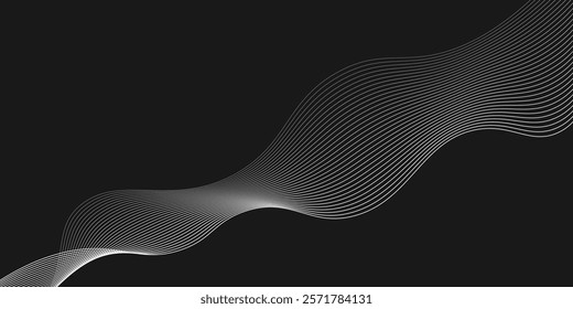 White wave stripe lines on black background. Vector Illustration