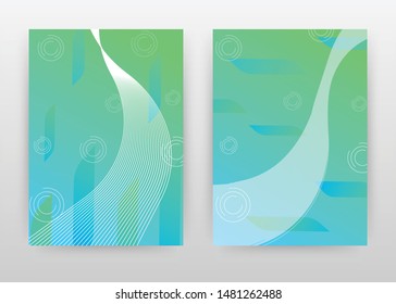White waved lines on aqua blue and cyan design for annual report, brochure, flyer, poster. Waved lines on green background vector illustration for flyer, leaflet, poster. Abstract A4 brochure template