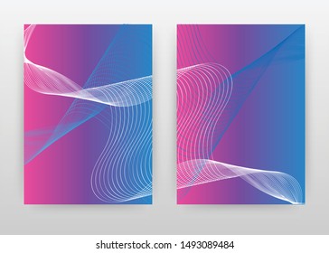 White waved lines on blue purple design of annual report, brochure, flyer, poster. Wave lines concept background vector illustration for flyer, leaflet, poster. Business abstract A4 brochure template.