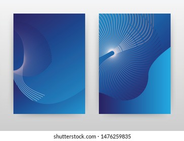 White waved lines on gradient blue design for annual report, brochure, flyer, leaflet, poster. White blue geometric background. Abstract A4 brochure template. Flyer vector illustration.