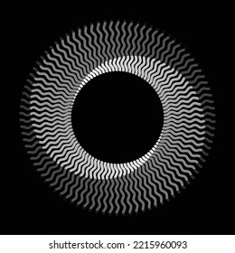 White waves lines in circle abstract background. Yin and yang symbol. Dynamic transition illusion. Lines in circle with one color and differents opacity.