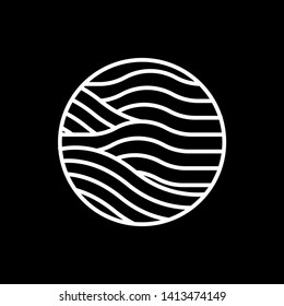 White Waves logo template. Simple Water symbol and icon Logo Template isolated on black background. Abstract ornamental emblem for business, travel, tourism and ecology concepts, health.