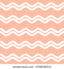 White waves on a coral background. Beautiful seamless illustrations for textiles, surfaces, fabrics, paper.