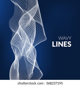 White waves on dark blue background, vector illustration.