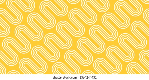 White Waves on Yellow Background. Vector Seamless Pattern. Abstract Noodle Texture