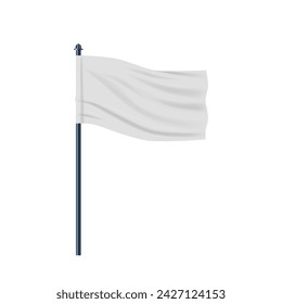 Blanco Ondeando La Bandera En El Poste 3d Vector Mockup Muestra Un Banner En Blanco, Ondulante Con Ondas Elegantes