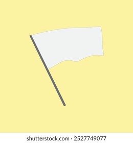 White waving flag template vector illustration. Empty blank of flag on flagpole.