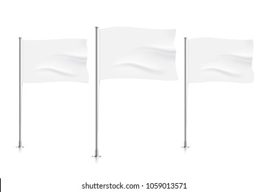 White waving flags. Clean horizontal waving flags, isolated on background. Vector flag mockup.