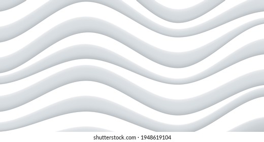 White wavy 3D background. Vector illustration warped stripes. Festive banner realistic style. Backdrop with flow waves. Striped texture. Elegant decoration. Design poster, flyer, wallpaper.