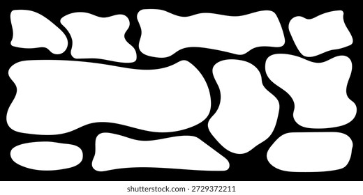 Formas de rectángulo orgánico abstracto ondulado blanco sobre fondo negro
