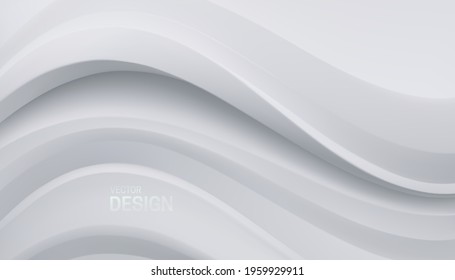 White wavy backdrop. Abstract minimalist background. Soft curvy shape. Vector 3d illustration. Decoration for banner or cover design.