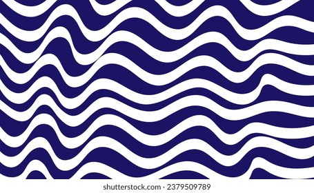 White wavy brush lines on a flat blue background, abstract vector backdrop.