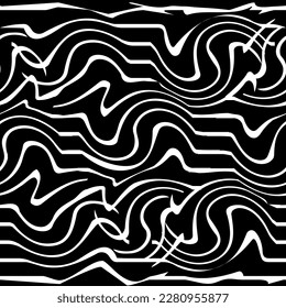 Línea ondulada blanca y círculo sobre un patrón sin costuras negro. Diseño de fondo gráfico de moda. Textura abstracta moderna y elegante. Plantilla de diseño para impresiones, textiles, papel pintado, sitio web. Ilustración del vector