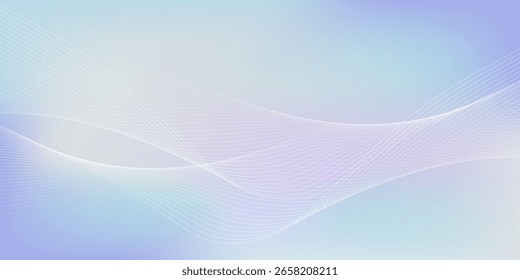 White wavy lines abstract background - smooth curved stripes, dynamic swooshes. Futuristic minimalist graphic design. Light pastel purple color, elegant silk fabric texture for web banner, poster.