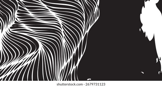 White wavy lines create an abstract pattern against a black background. The lines have a flowing, organic appearance.