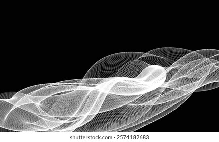 White wavy lines on a black background, forming an abstract grid structure. Modernist and futuristic graphics