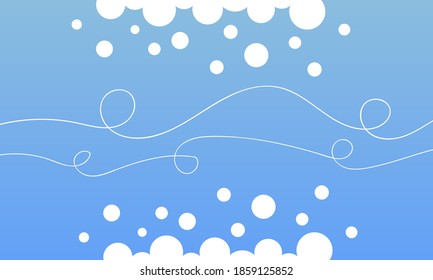 white wavy lines and round snowballs on blue background bright wallpaper for design cold season concept