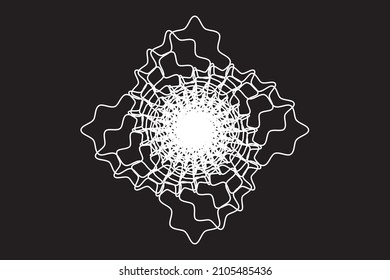 White wavy lines twist Spirograph tunnel or diagonal square logo on black background. Vector illustration.