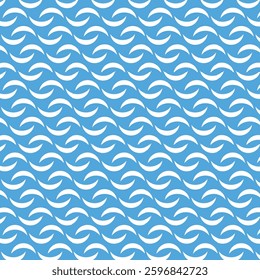 White Wavy Pattern on Ocean Blue Background