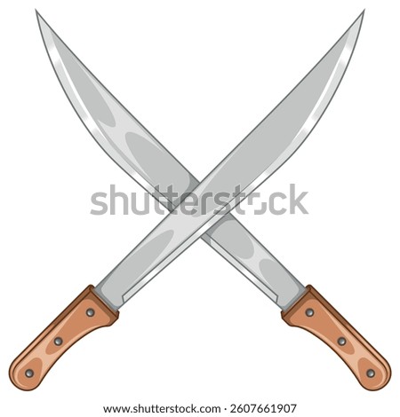 White weapon with metal blade, machetes for agricultural work, crossed machetes