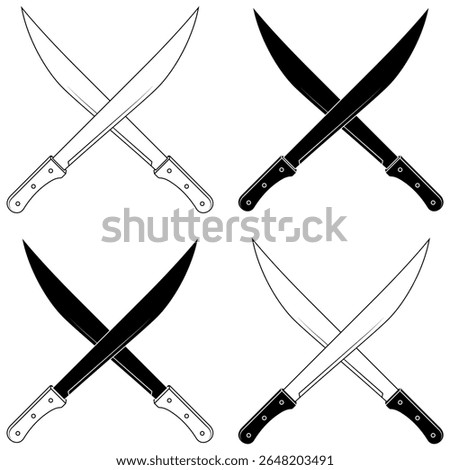 White weapon with metal blade, machetes for agricultural work, crossed machetes