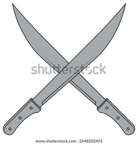White weapon with metal blade, machetes for agricultural work, crossed machetes