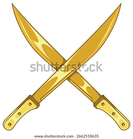 White weapon with metal blade, machetes for agricultural work, crossed machetes