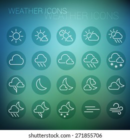White weather icon set in dark circles and blurred background