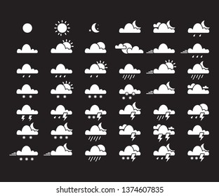 White Weather Icon Set on Black Bacground Vector