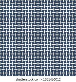 White Weaving Pattern on Blue Jean Denim Background in Seamless Style.