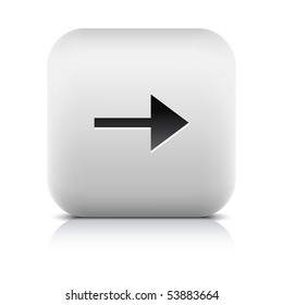 White web 2.0 button arrow sign. Stone rounded square shape with shadow and reflection. White background