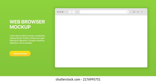 White web browser window template. Realistic blank browser window with toolbar and shadow. Sample frame design Internet page mockup. PC, laptop, tablet and smartphone empty web page mockup.