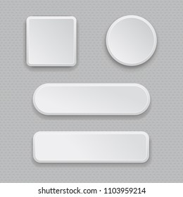 White web buttons on gray background. Plastic 3d icons. Vector illustration