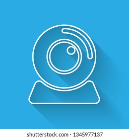 White Web camera icon isolated with long shadow. Chat camera. Webcam icon. Vector Illustration