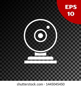 White Web camera icon isolated on transparent dark background. Chat camera. Webcam icon.  Vector Illustration